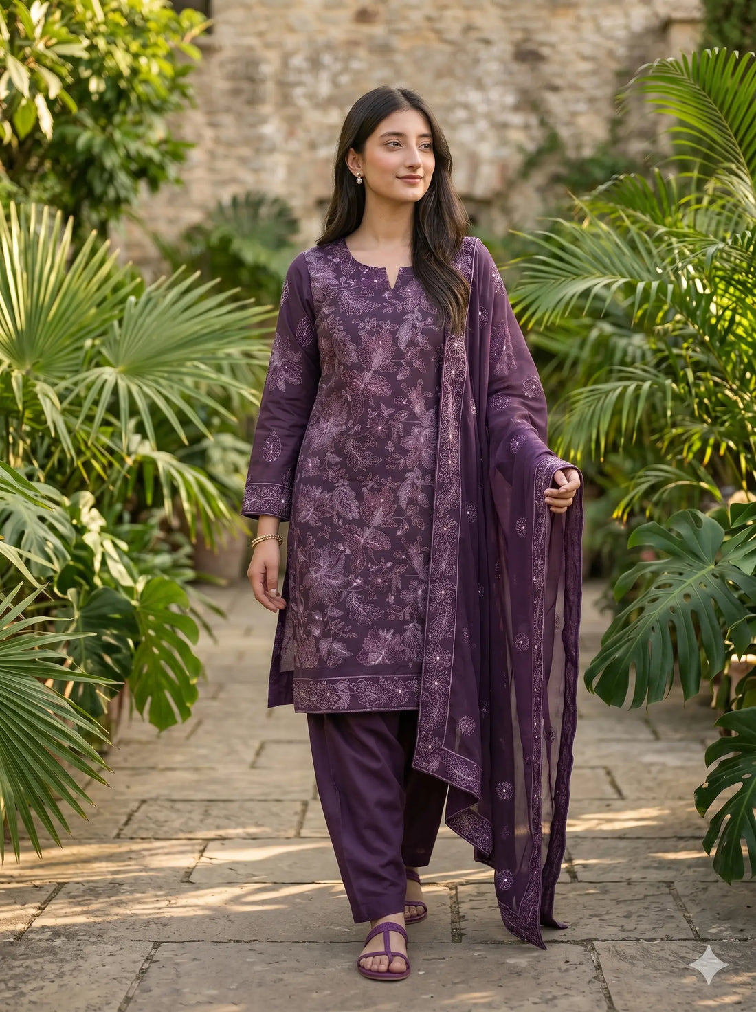 Deep Plum Embroidered Lawn — 3 Piece