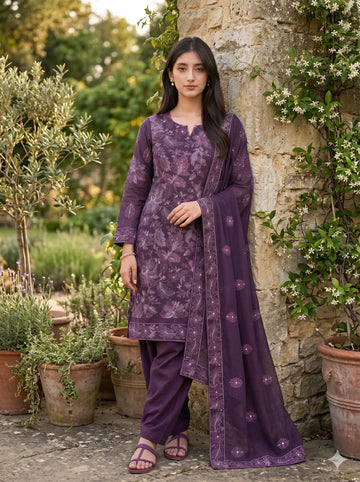 Deep Plum Embroidered Lawn — 3 Piece
