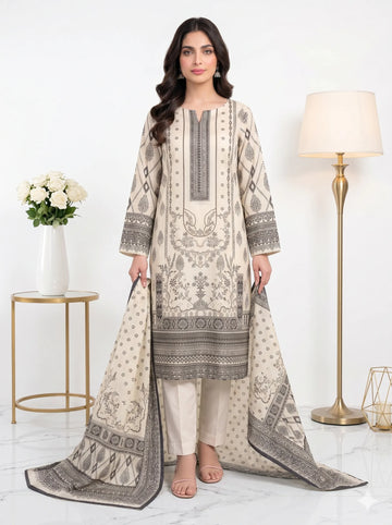 Ivory Grey Geometric Printed Lawn — 3 Piece Unstitched