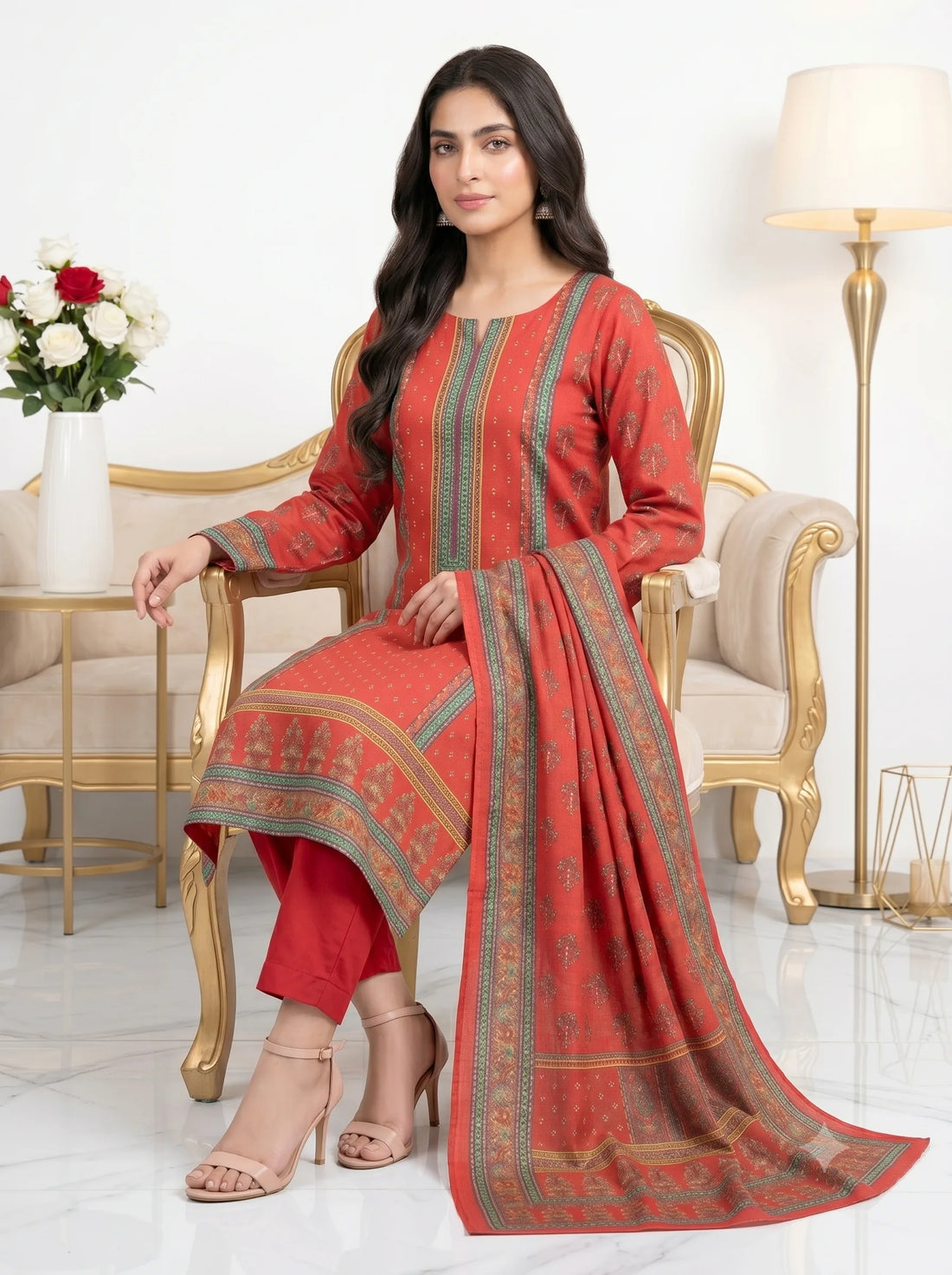 Crimson Red Printed Lawn — 3 Piece Unstitched