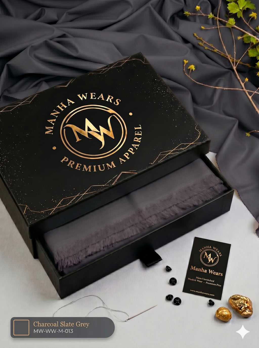 Charcoal Grey Wash & Wear-Premium Apparel | Unstiched