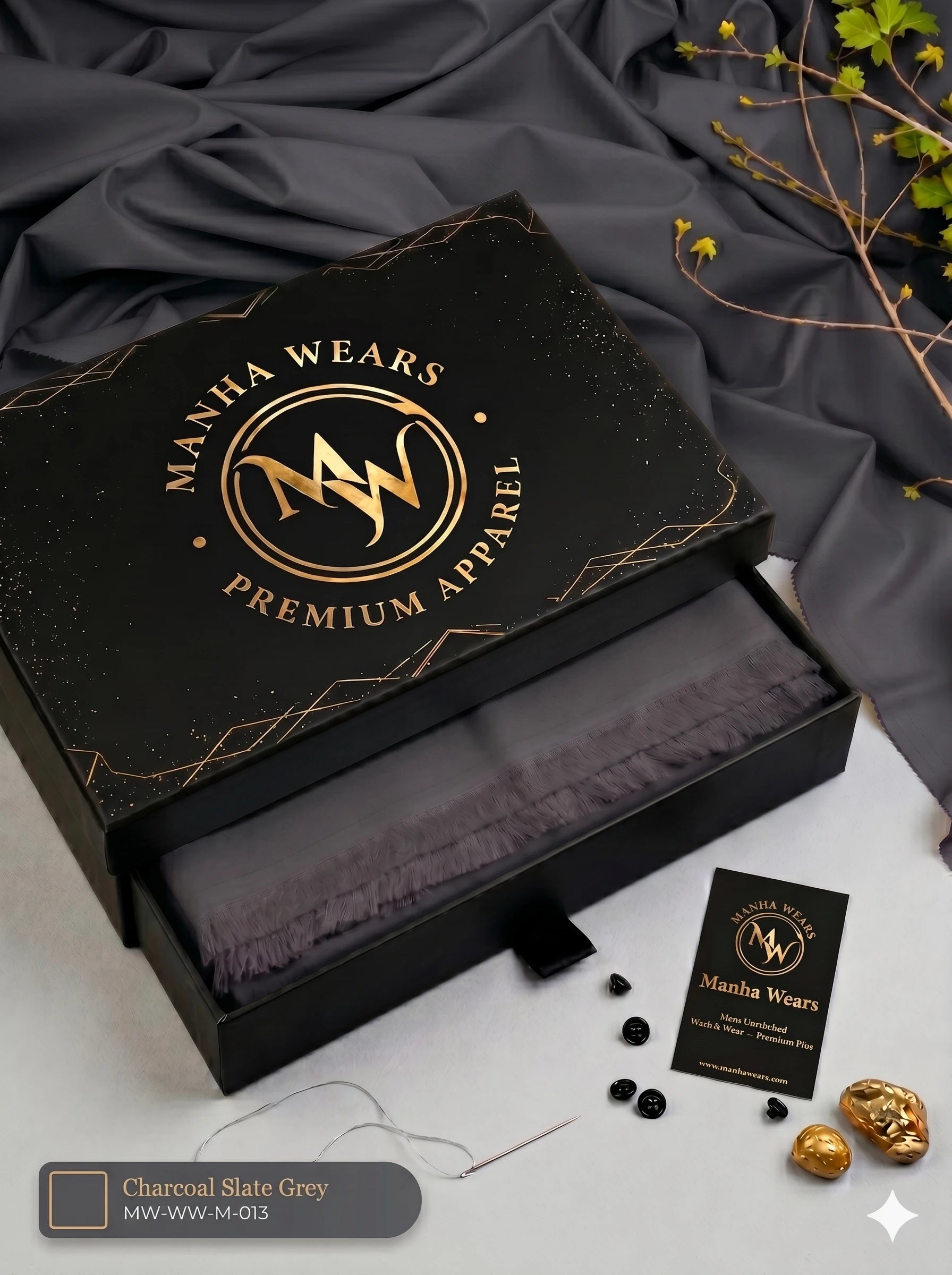 Charcoal Grey Wash & Wear-Premium Apparel | Unstiched