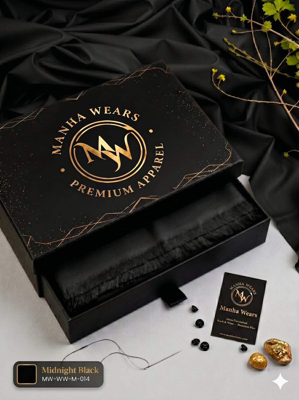 Midnight Black Wash & Wear— Premium Apparel | Unstitched