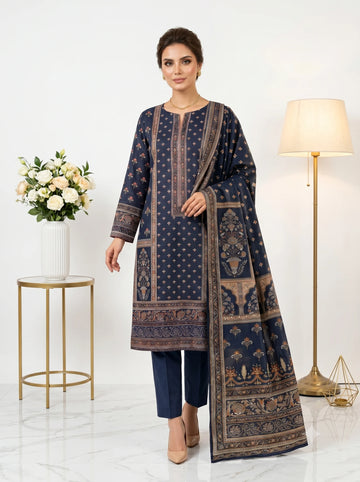 Navy Copper Printed Lawn — 3 Piece