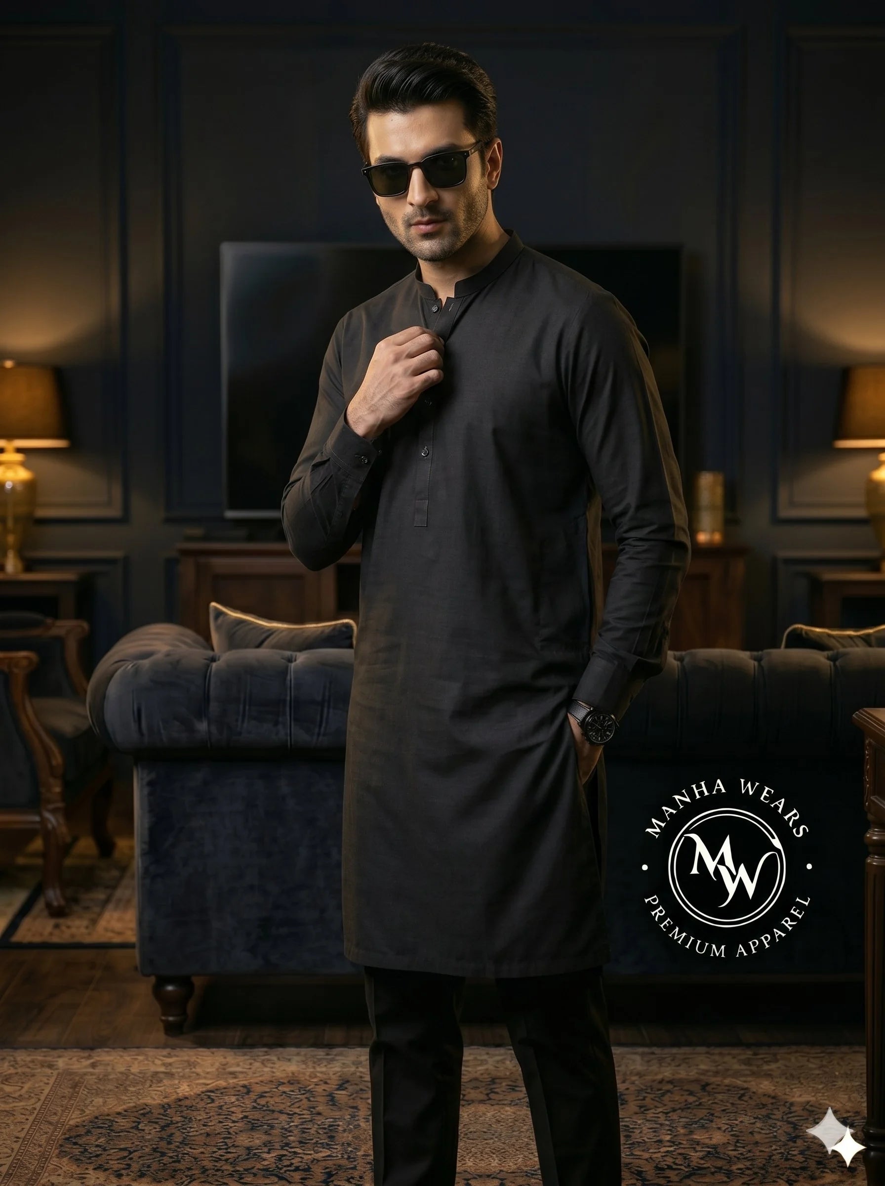 Midnight Black Wash & Wear— Premium Apparel | Unstitched