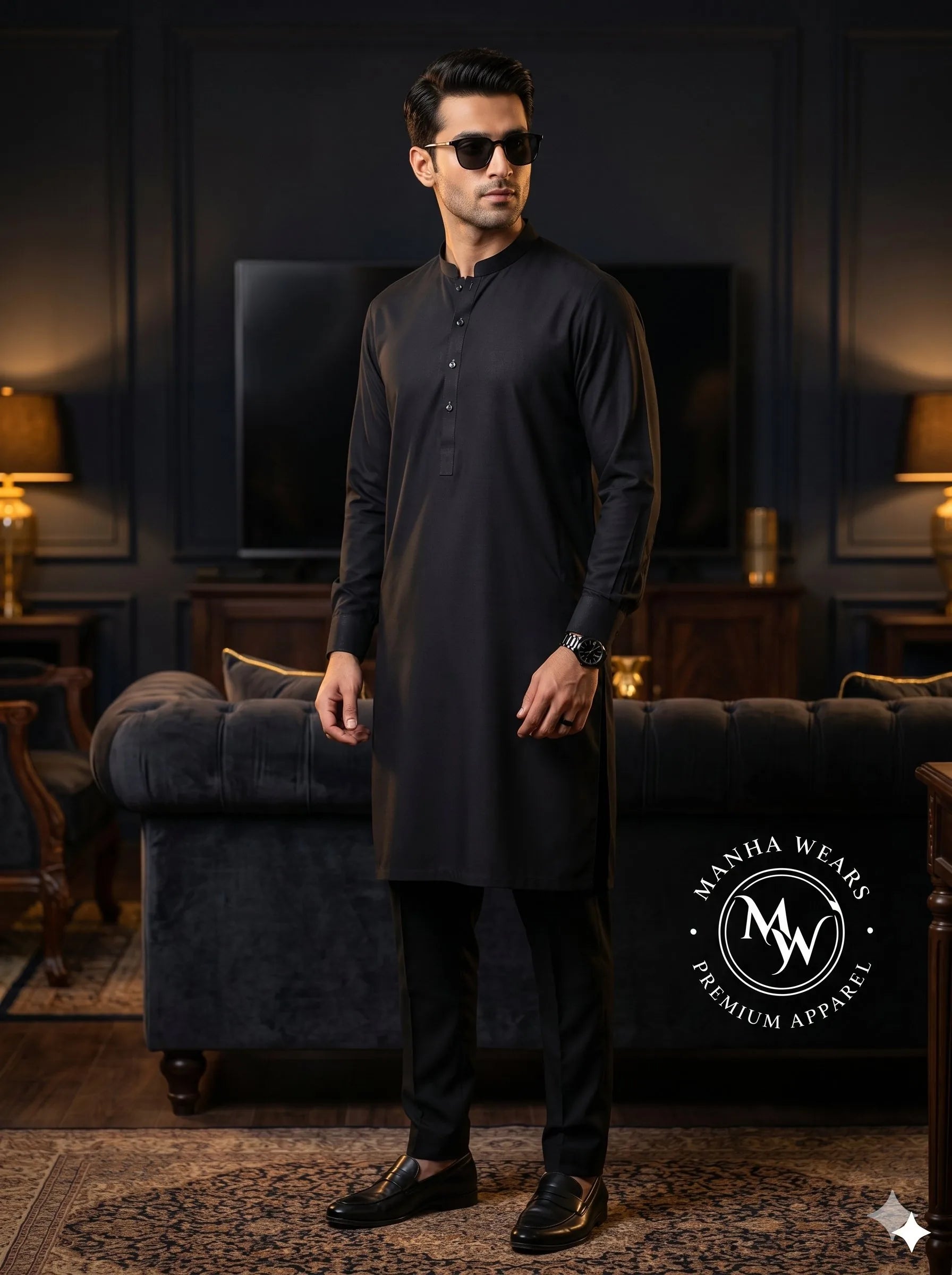 Midnight Black Wash & Wear— Premium Apparel | Unstitched