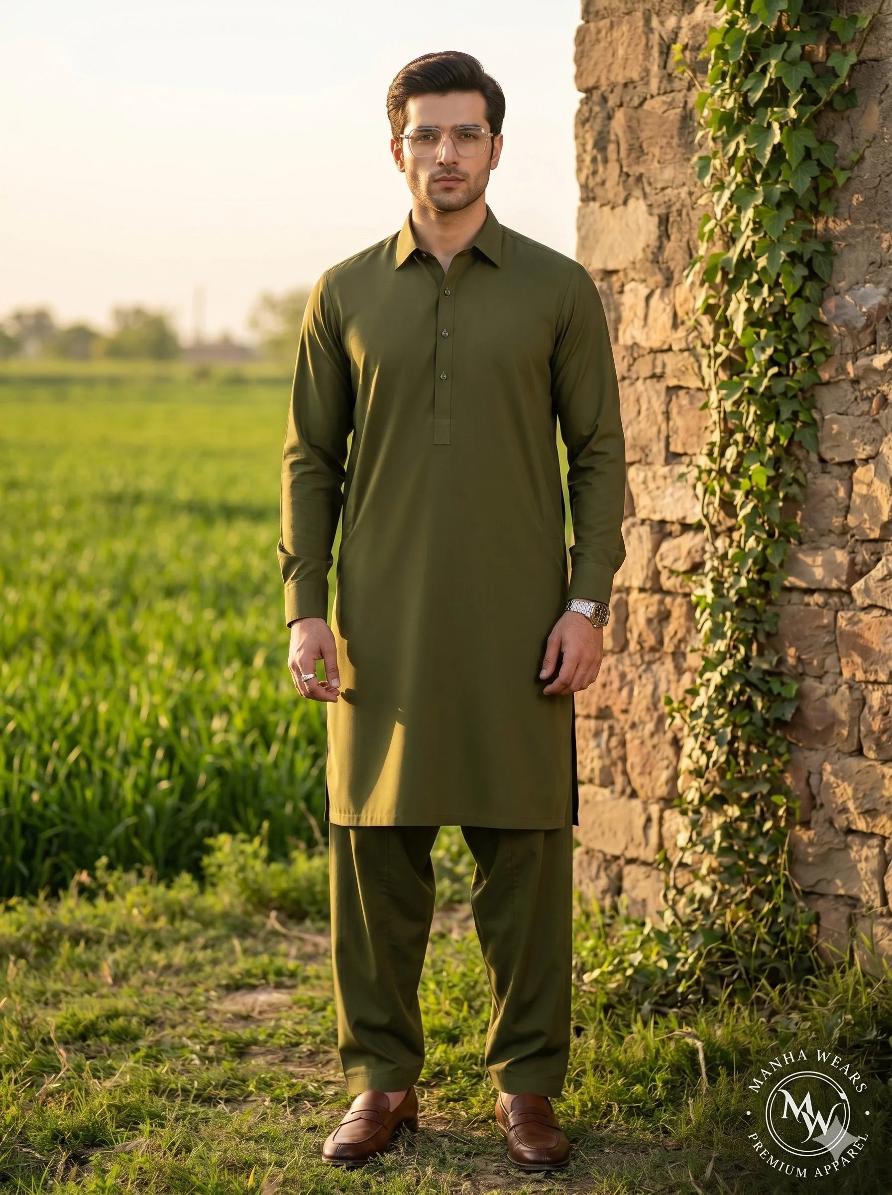 Army Olive Green Wash & Wear— Premium Apparel | Unstitched