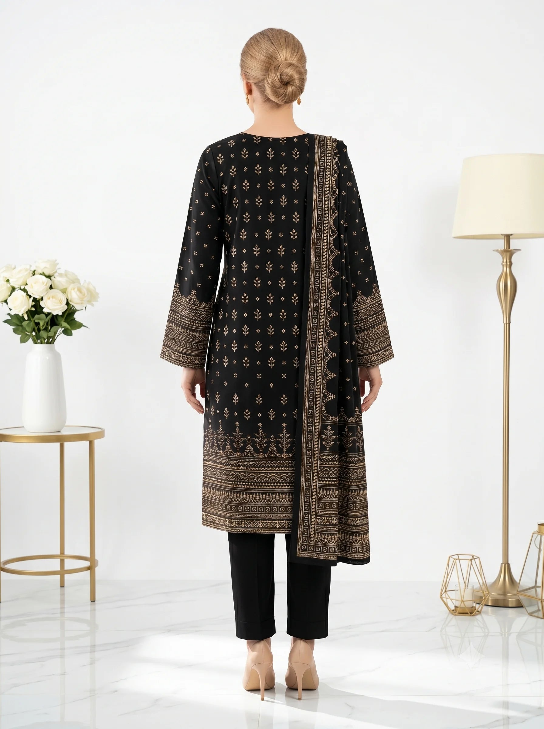 Black Printed Lawn — 3 Piece Unstitched
