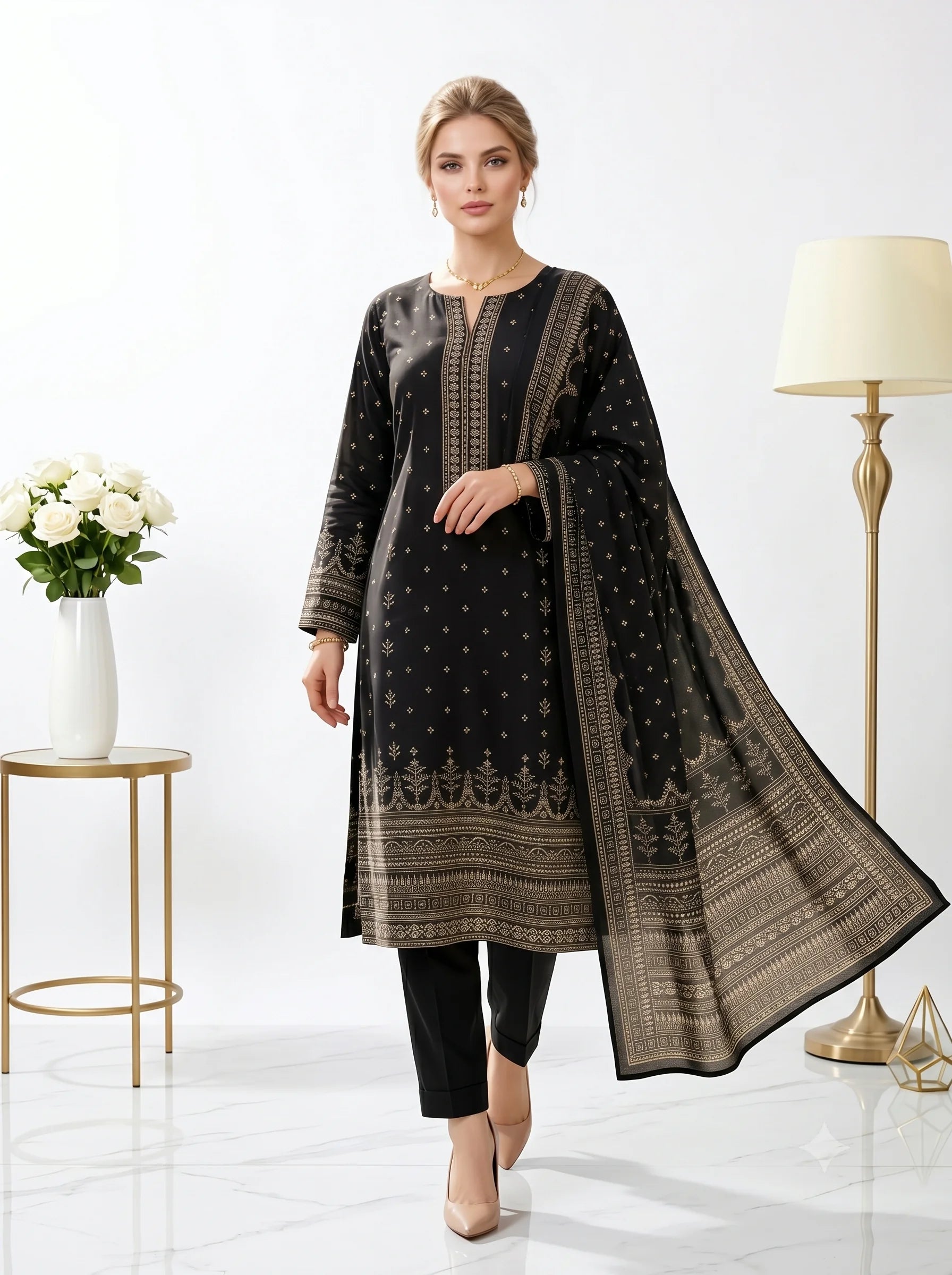 Black Printed Lawn — 3 Piece Unstitched