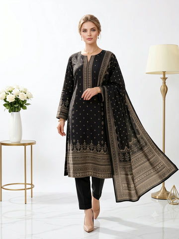 Black Printed Lawn — 3 Piece Unstitched