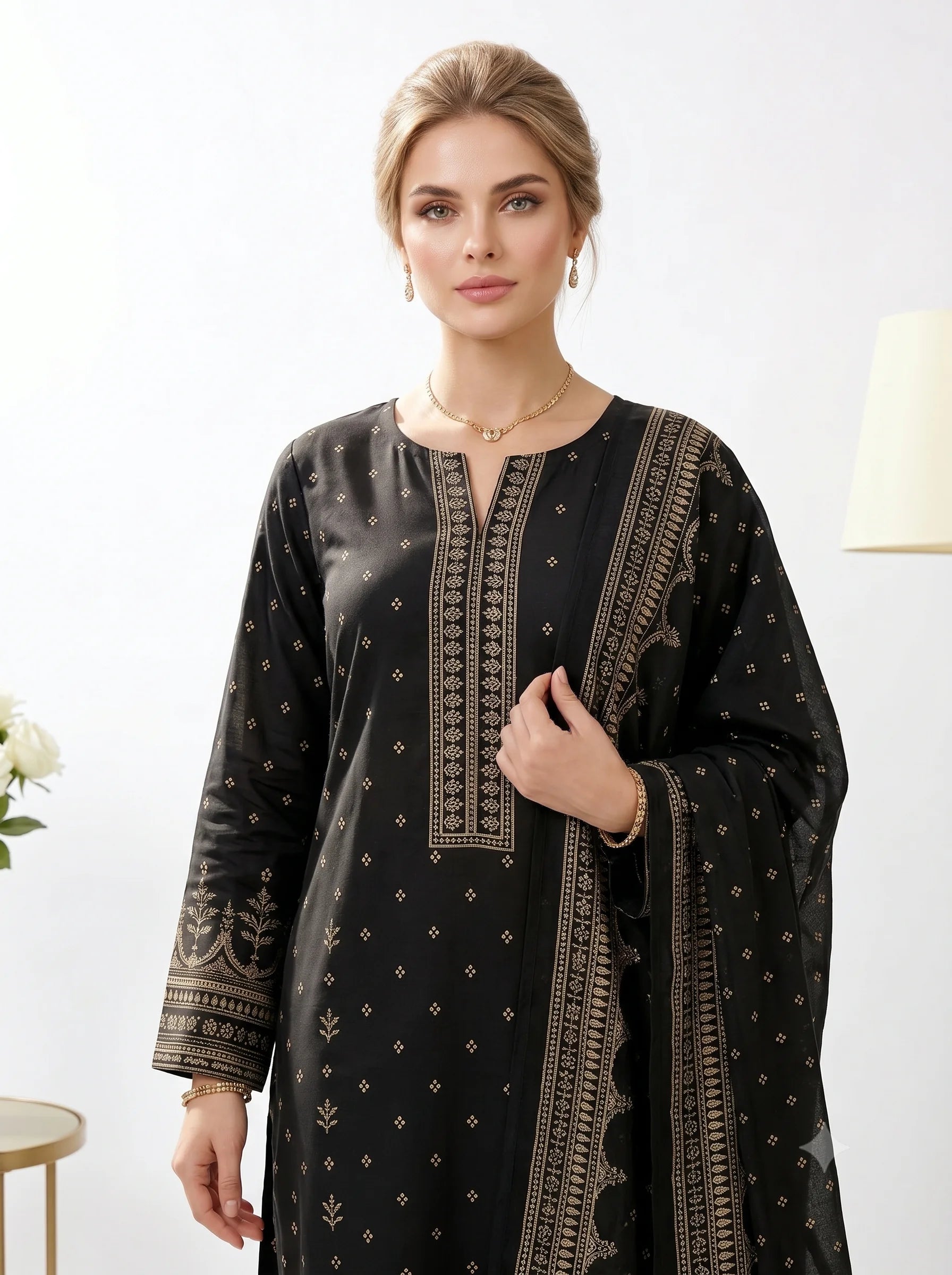 Black Printed Lawn — 3 Piece Unstitched