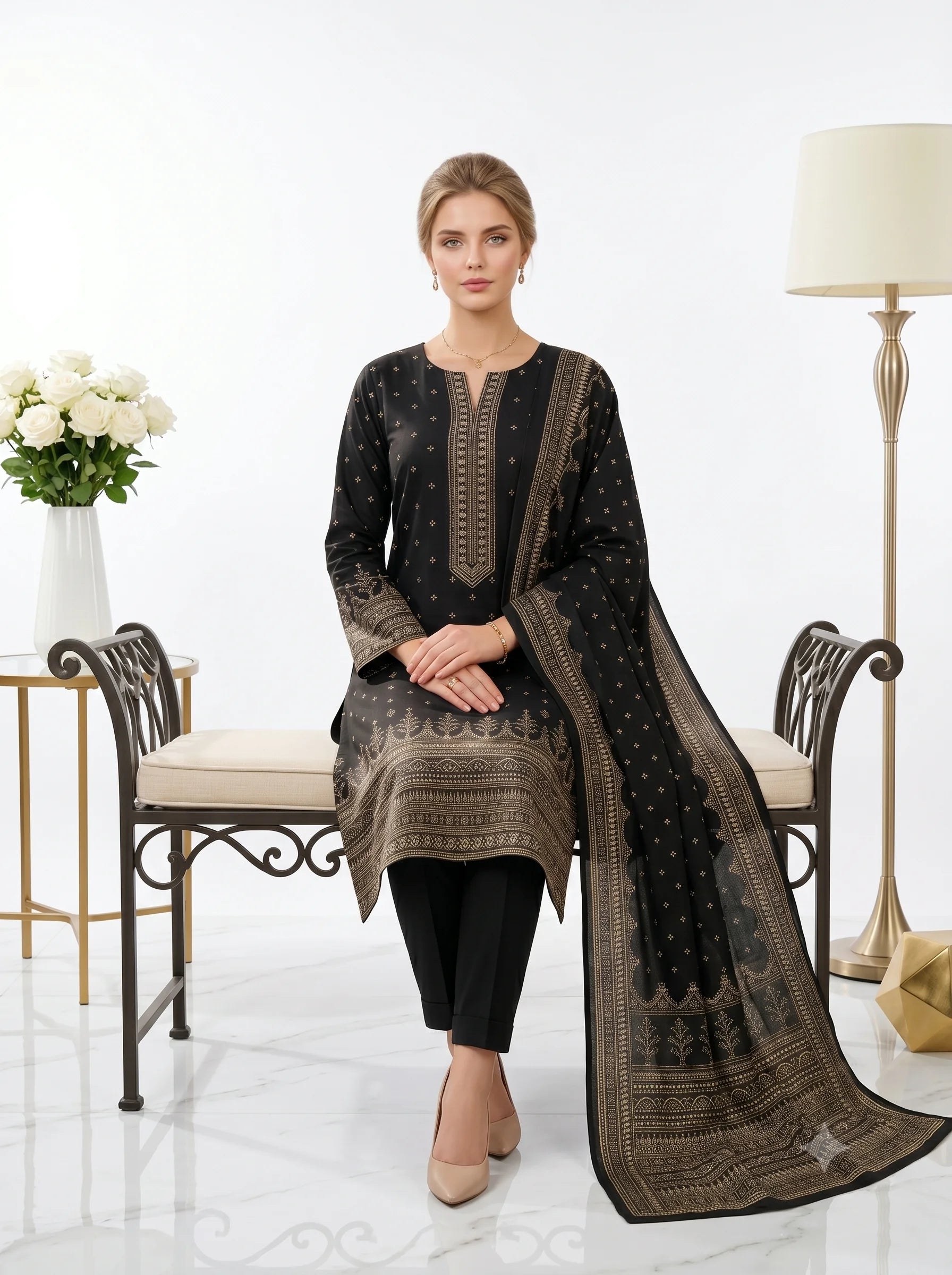 Black Printed Lawn — 3 Piece Unstitched