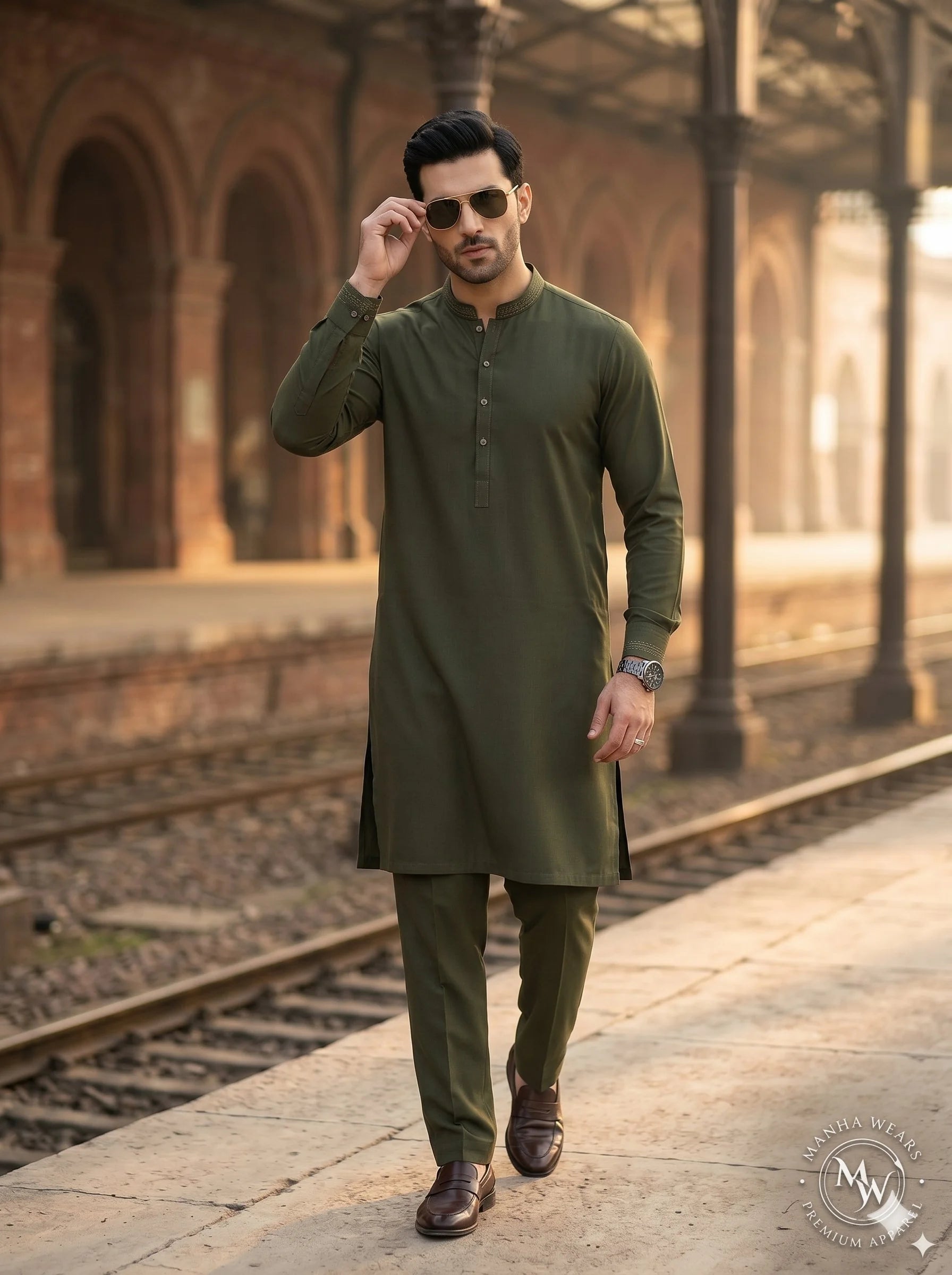 Dark Olive Green Wash & Wear — Premium Apparel | Unstitched