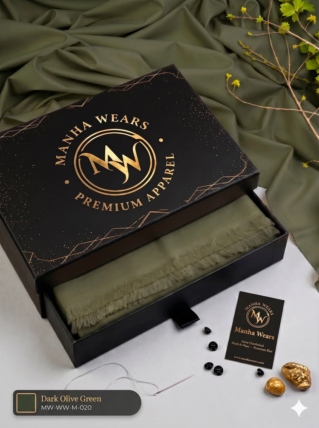 Dark Olive Green Wash & Wear — Premium Apparel | Unstitched