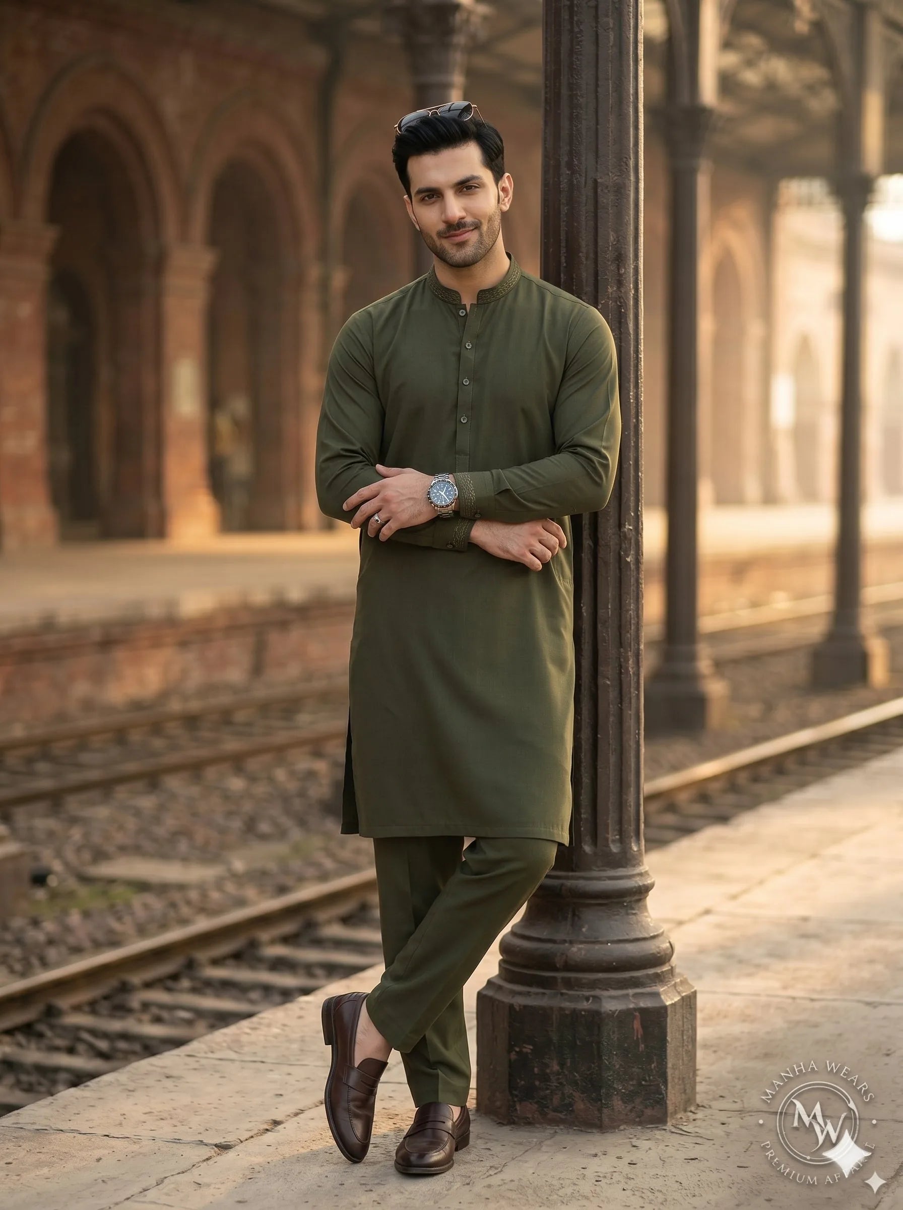 Dark Olive Green Wash & Wear — Premium Apparel | Unstitched