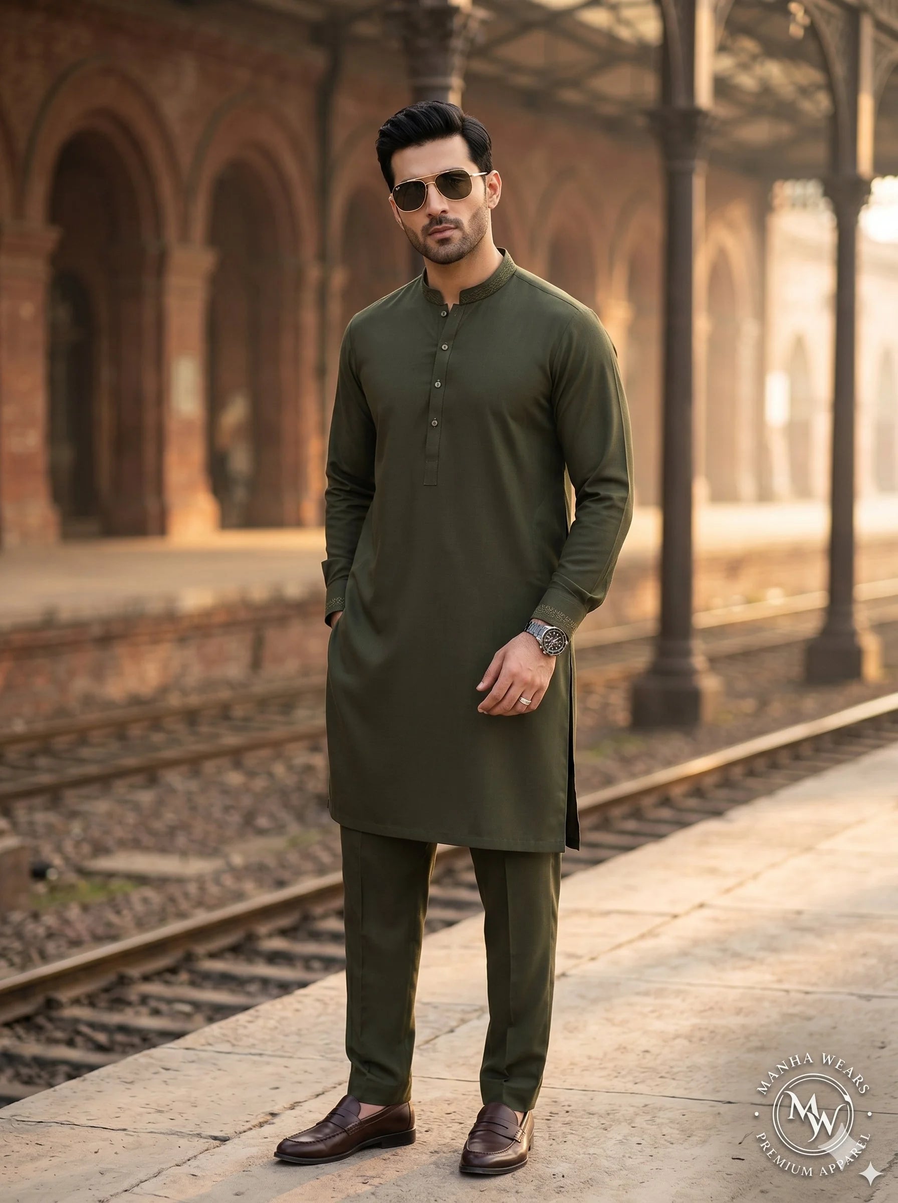 Dark Olive Green Wash & Wear — Premium Apparel | Unstitched