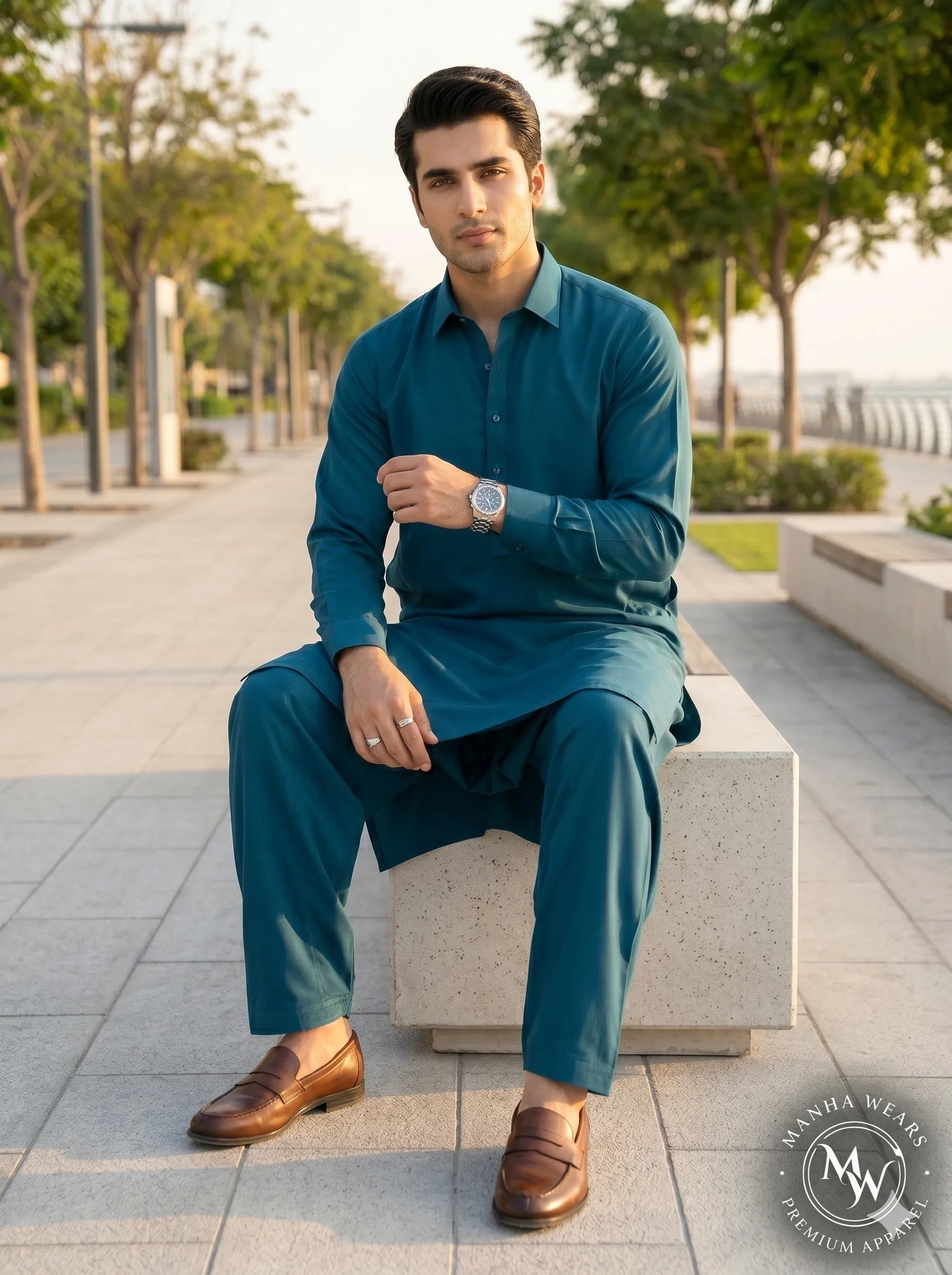 Deep Teal Ocean Wash & Wear— Premium Apparel | Unstitched