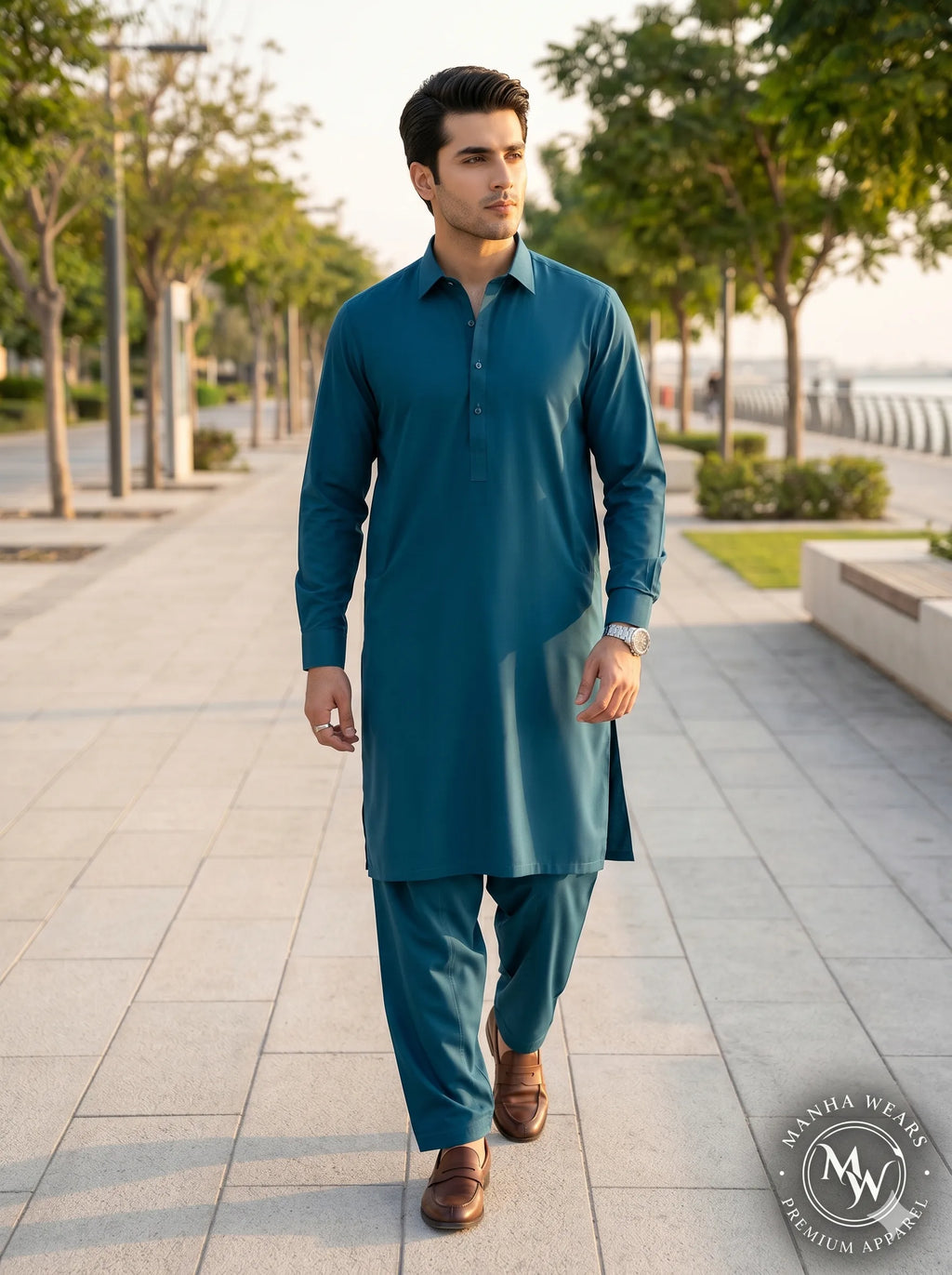 Deep Teal Ocean Wash & Wear— Premium Apparel | Unstitched