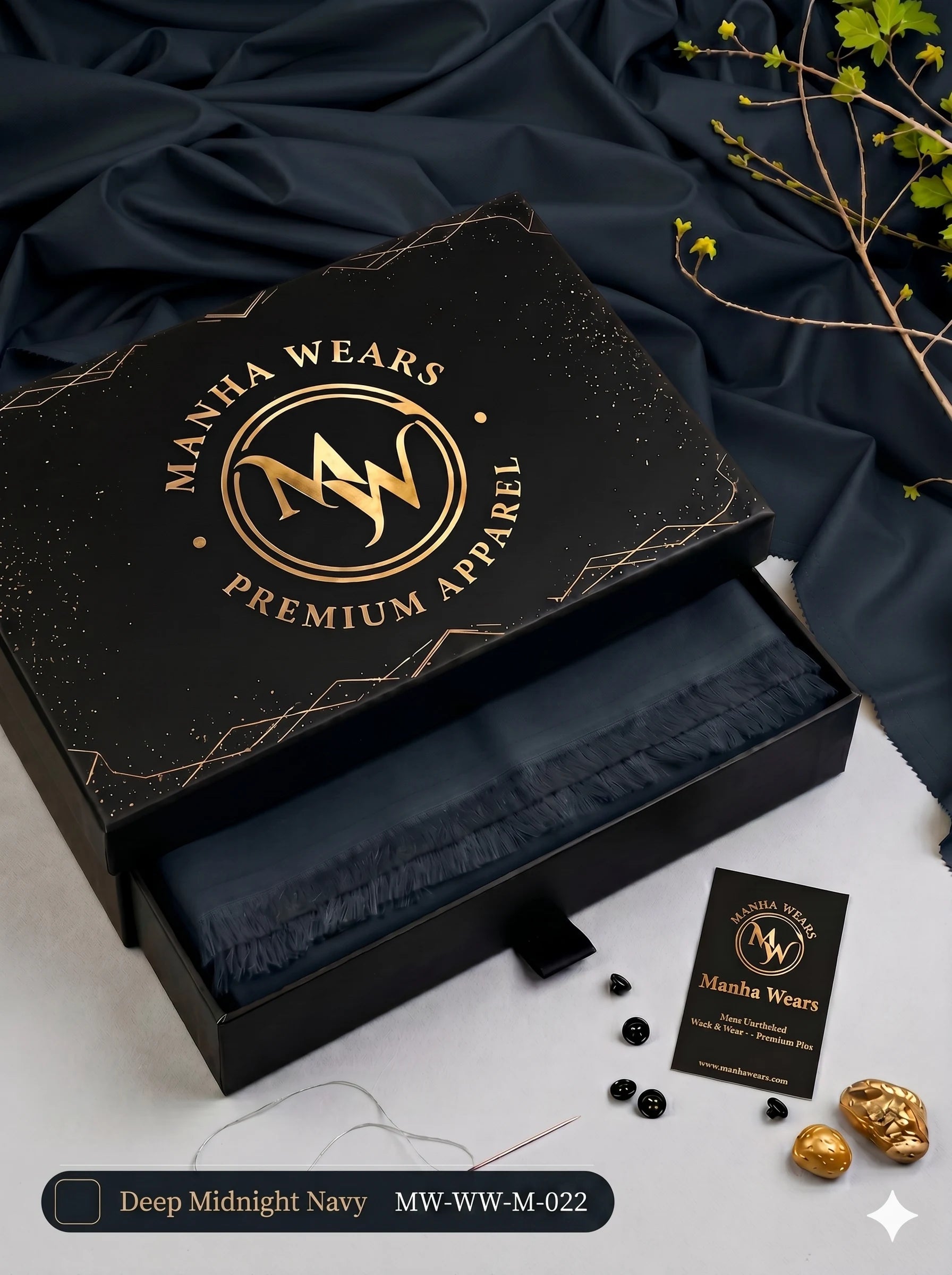 Deep Midnight Navy Wash&Wear — Premium Apparel | Unstitched