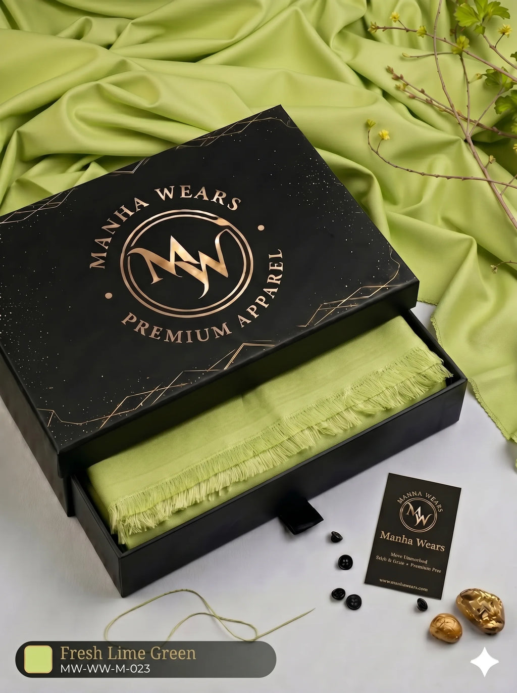 Fresh Lime Green Wash & Wear — Premium Apparel | Unstitched