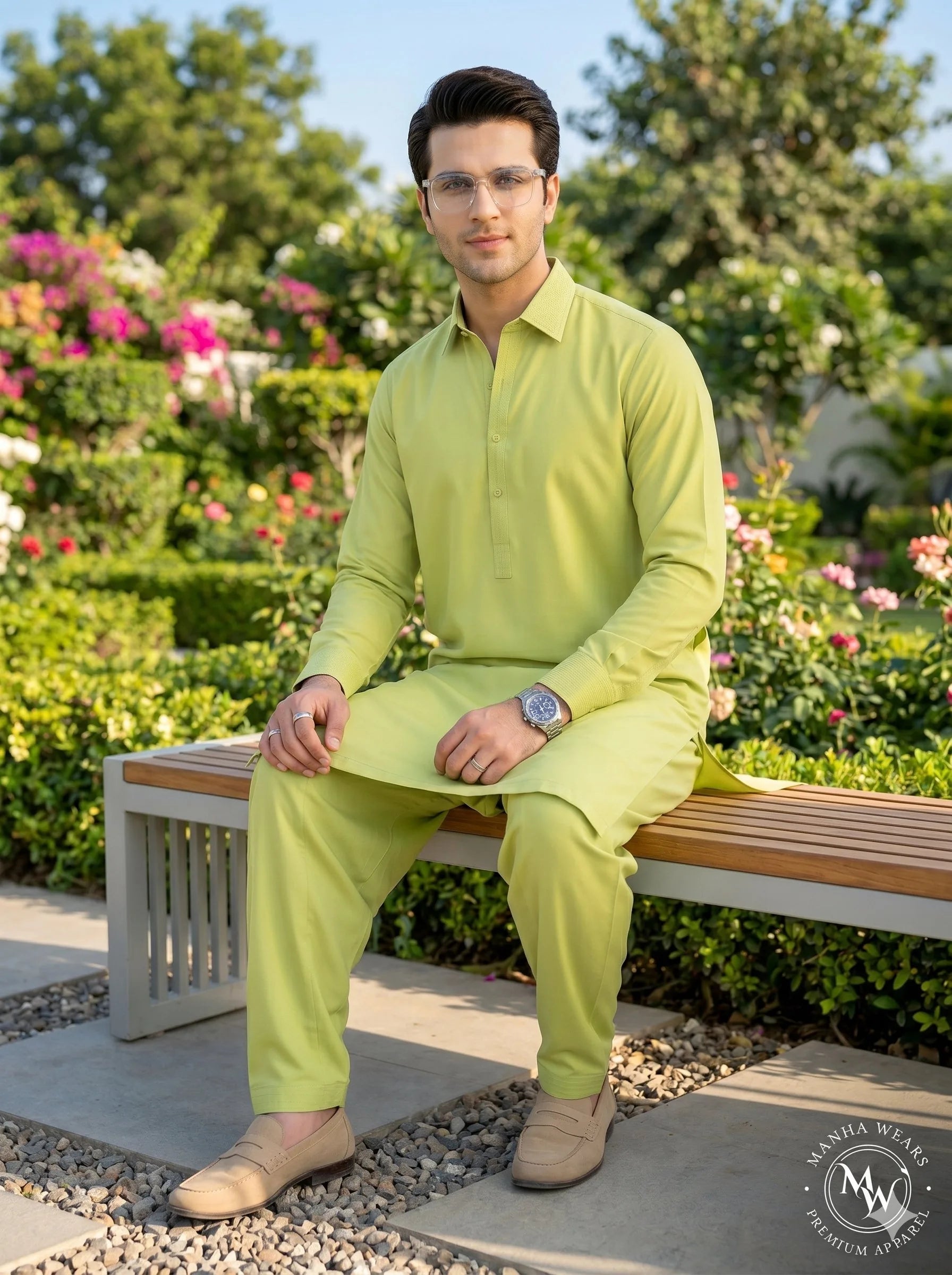 Fresh Lime Green Wash & Wear — Premium Apparel | Unstitched
