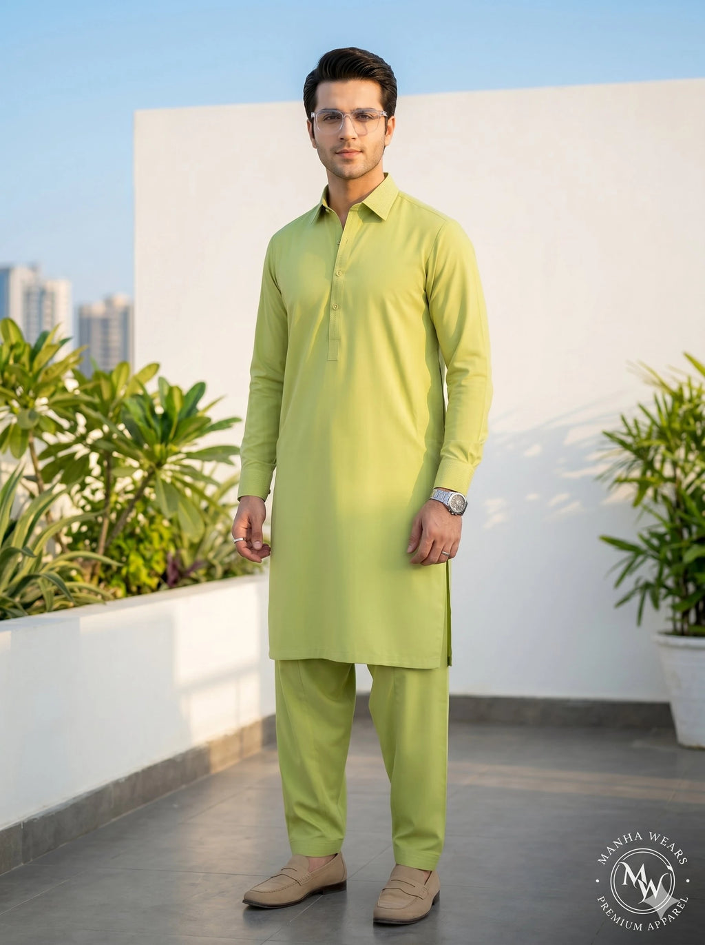 Fresh Lime Green Wash & Wear — Premium Apparel | Unstitched