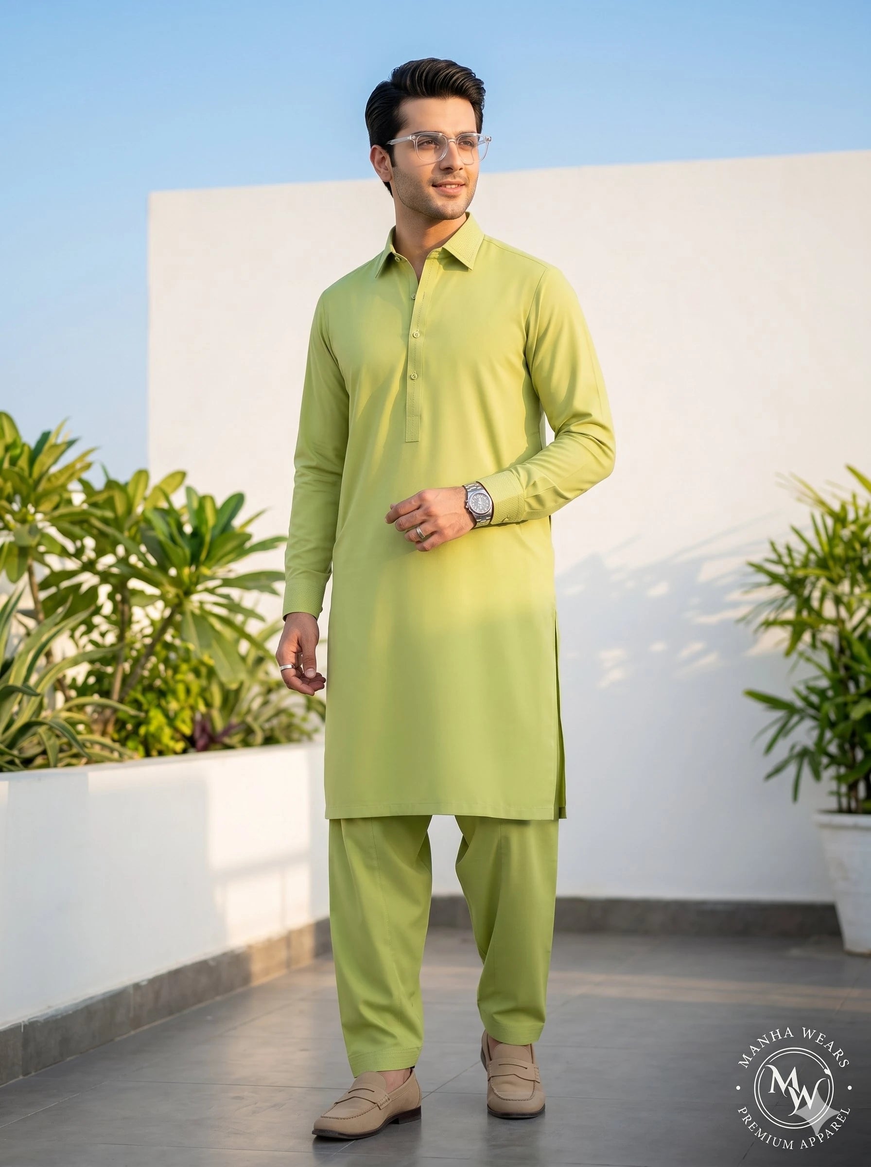 Fresh Lime Green Wash & Wear — Premium Apparel | Unstitched