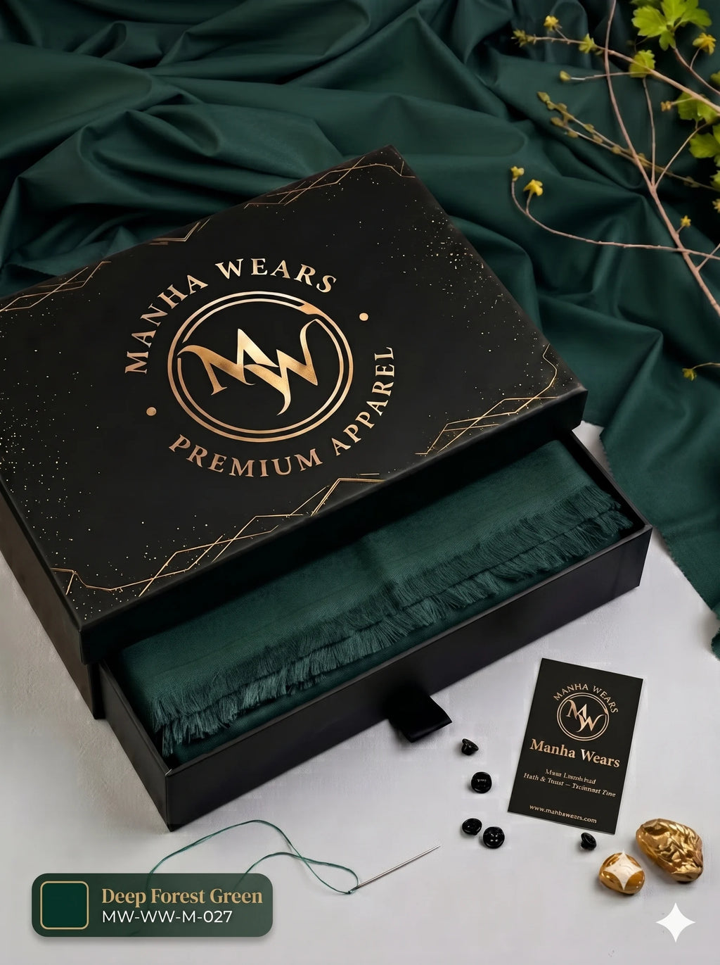 Deep Forest Green Wash & Wear  — Premium Apparel | Unstitched