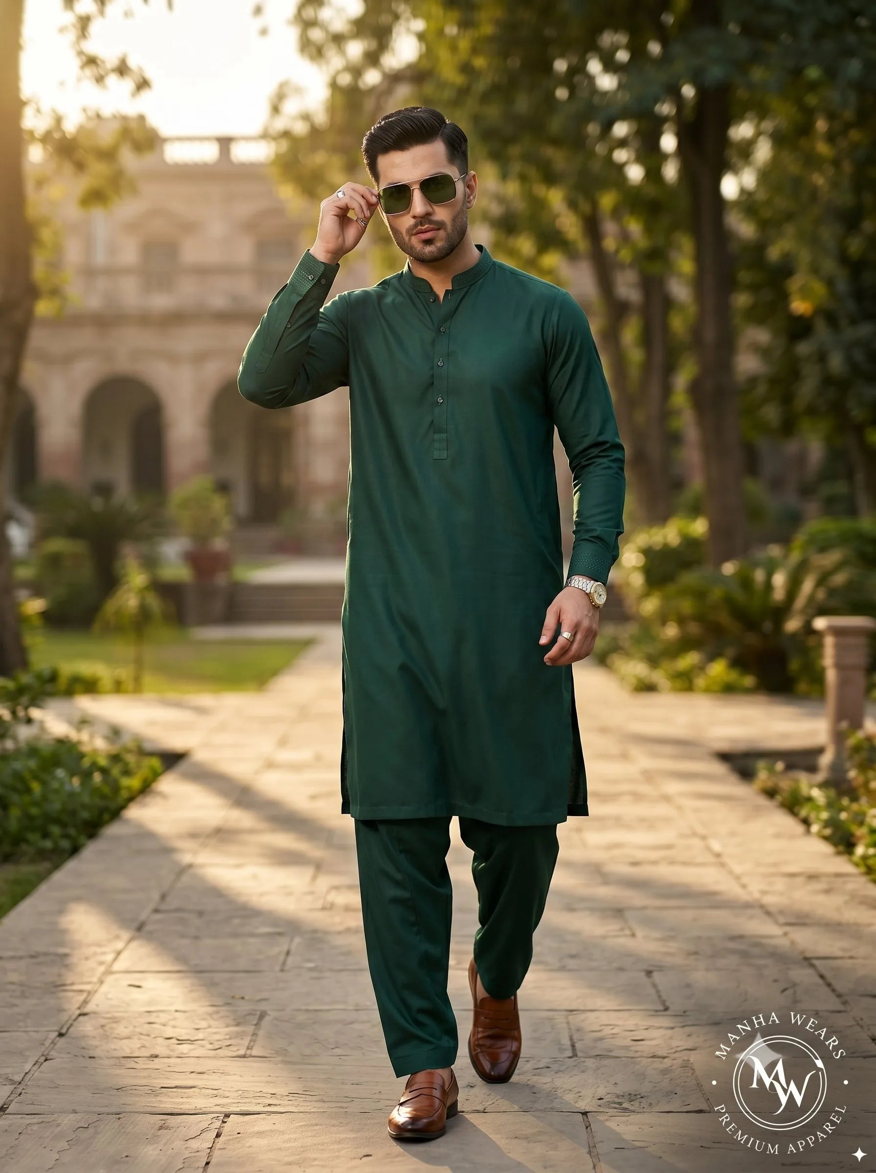 Deep Forest Green Wash & Wear  — Premium Apparel | Unstitched