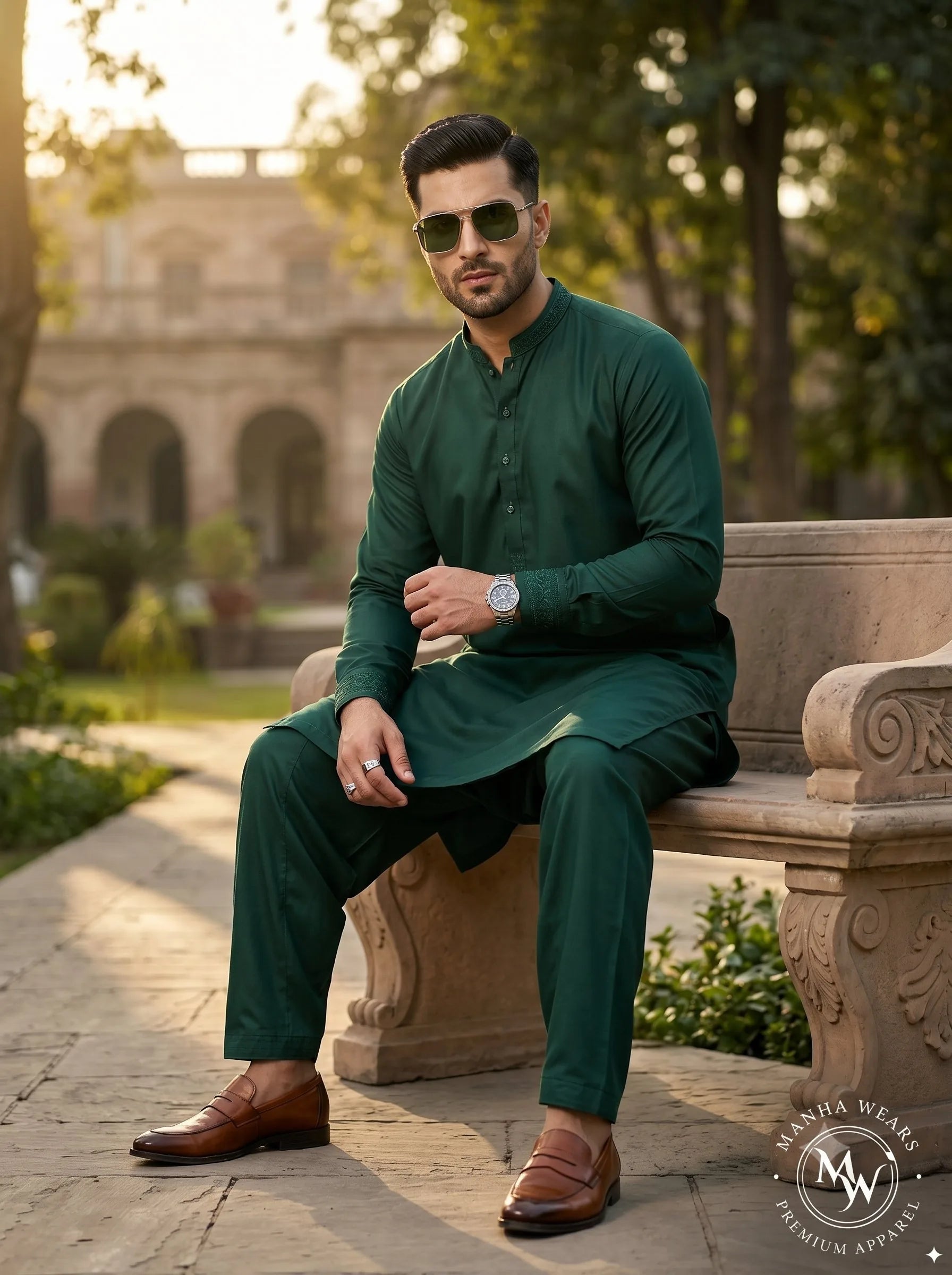 Deep Forest Green Wash & Wear  — Premium Apparel | Unstitched