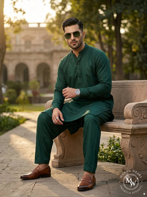 Deep Forest Green Wash & Wear  — Premium Apparel | Unstitched