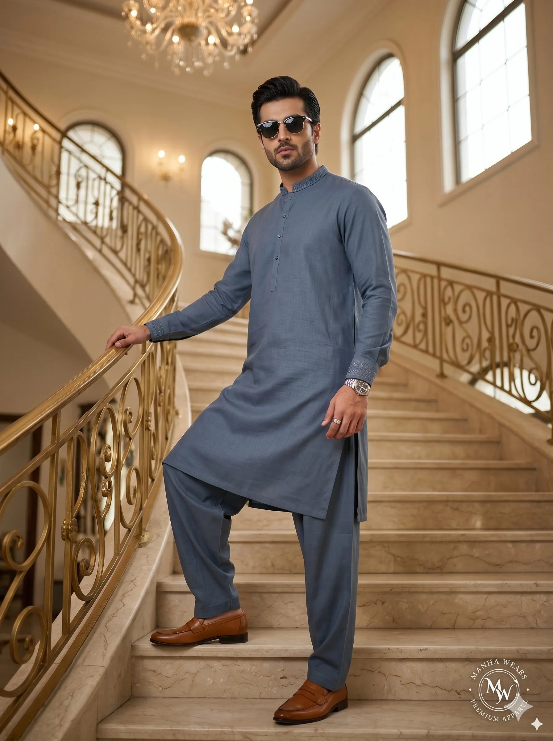 Steel Blue Grey Wash & Wear— Premium Apparel | Unstitched