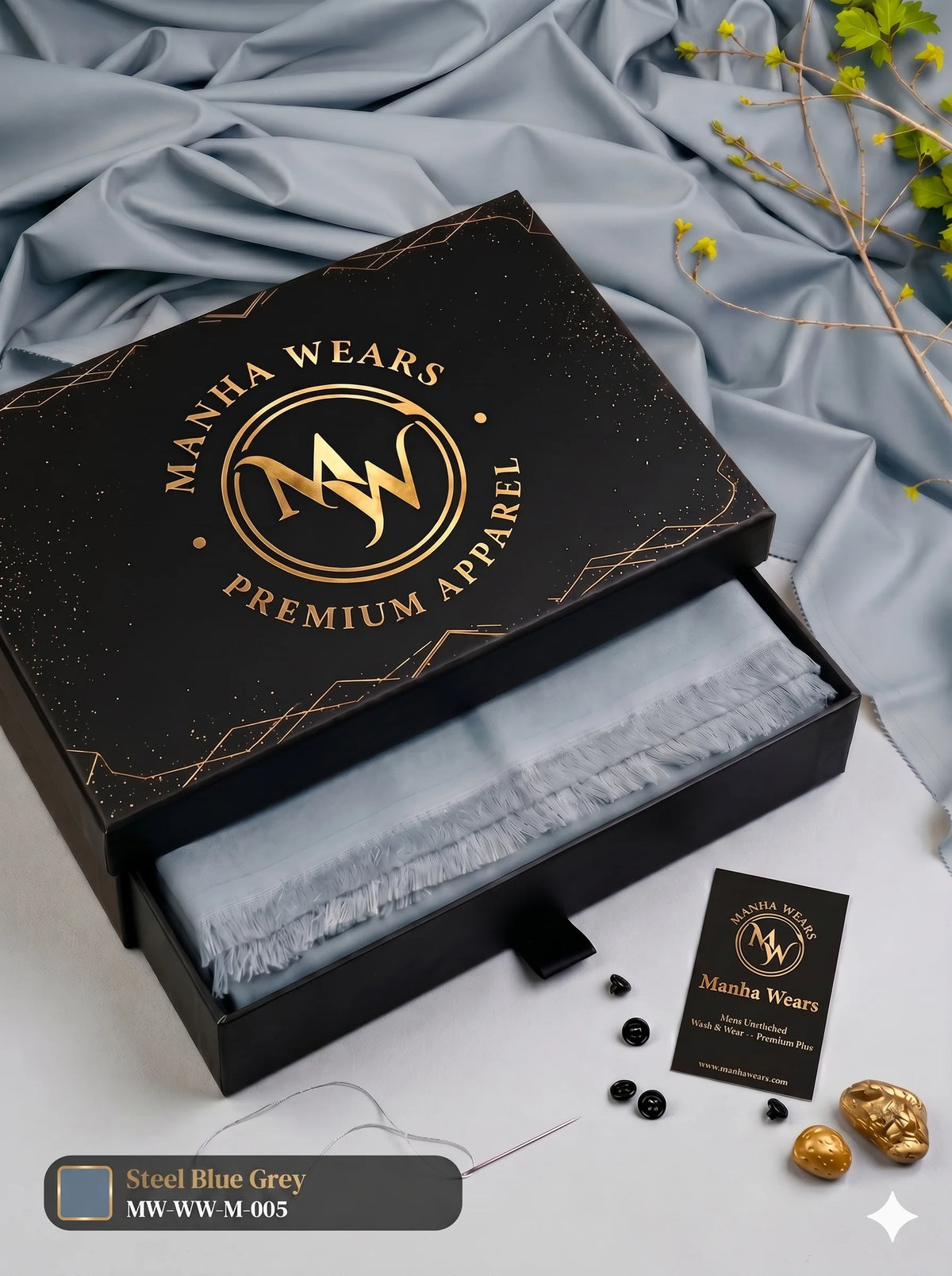 Steel Blue Grey Wash & Wear— Premium Apparel | Unstitched