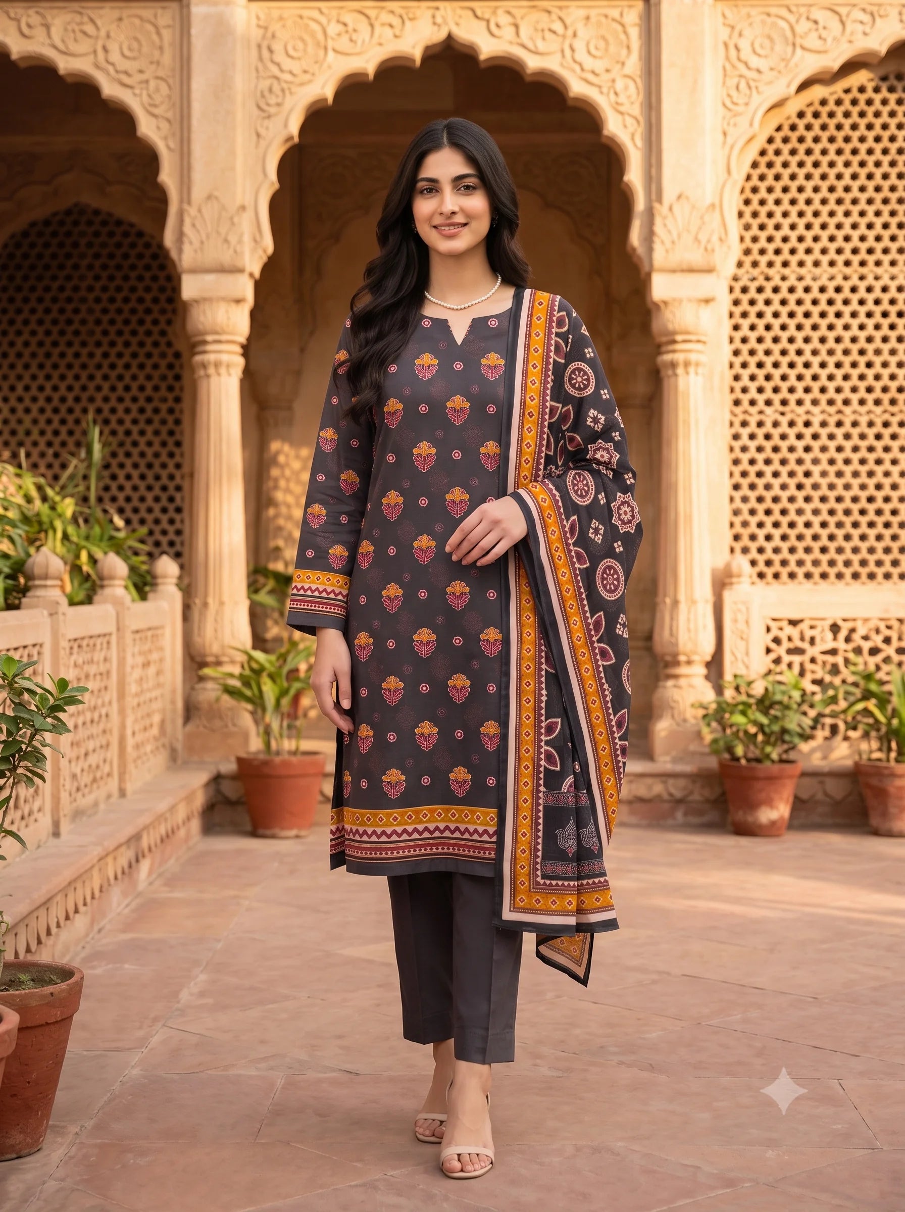 Charcoal Bloom - 3 Piece