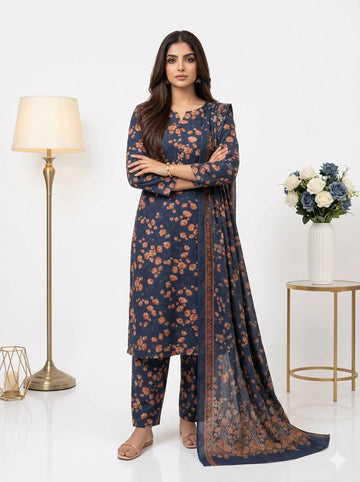 Midnight Navy Amber Floral Lawn — 3 Piece Unstitched