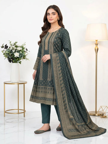 Forest Green Printed Lawn — 3 Piece Unstitched