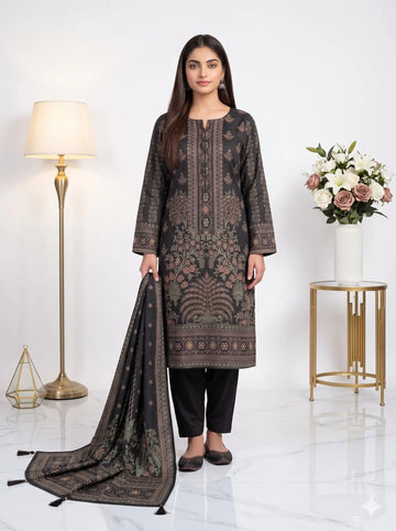 Black Mughal Garden Printed Lawn — 3 Piece Unstitched