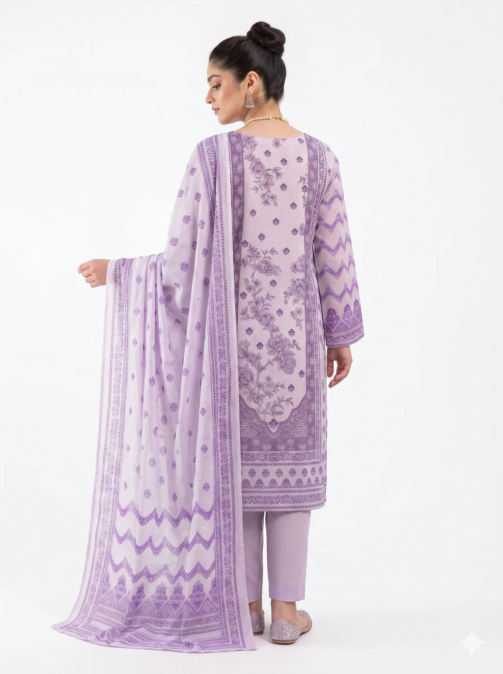 Lavender Floral Printed Lawn — 3 Piece Unstitched