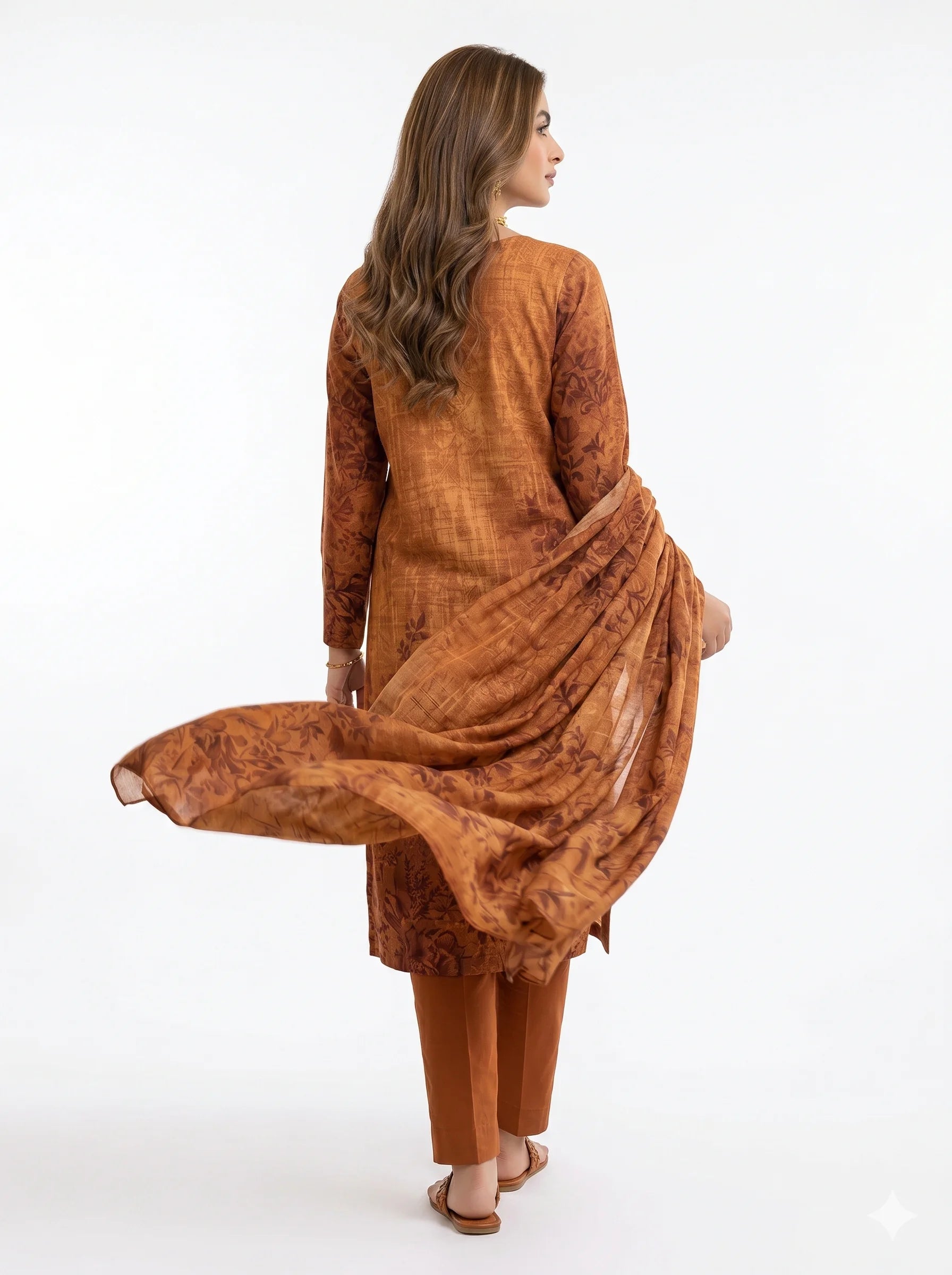 Rust Tonal Botanical Printed Lawn — 3 Piece Unstitched