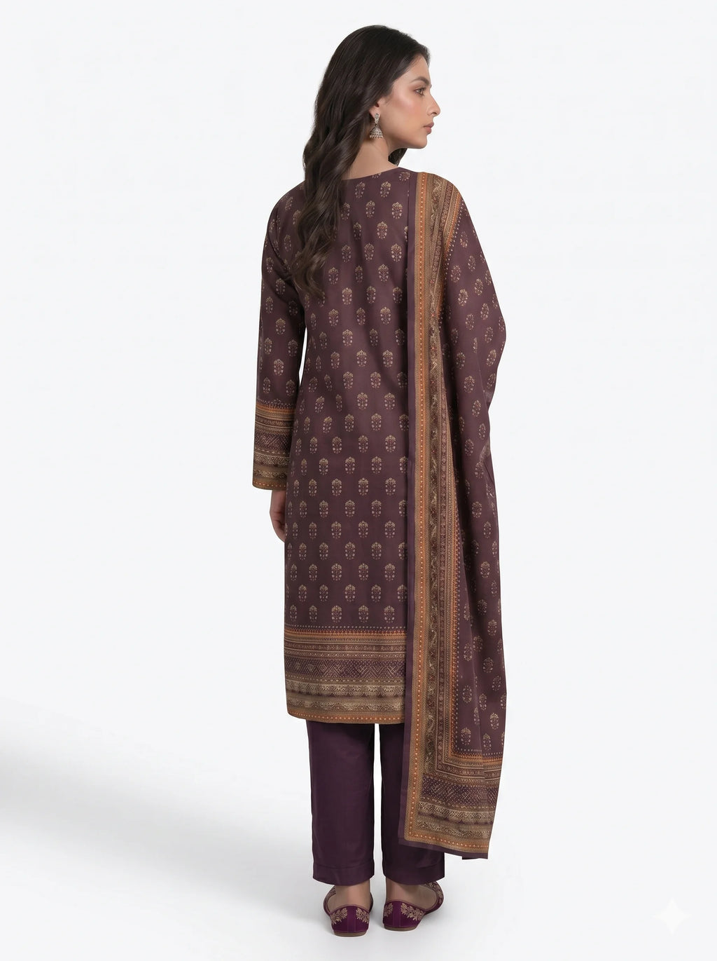 Deep Plum Mughal Motif Lawn — 3 Piece Unstitched