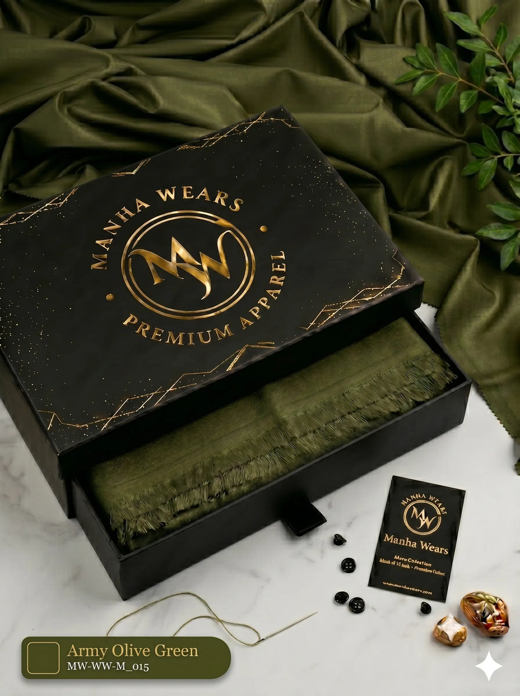 Army Olive Green Wash & Wear— Premium Apparel | Unstitched