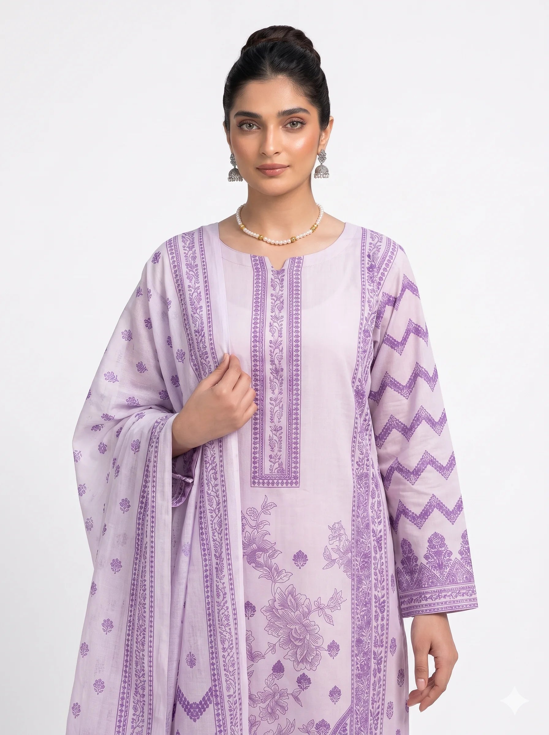 Lavender Floral Printed Lawn — 3 Piece Unstitched