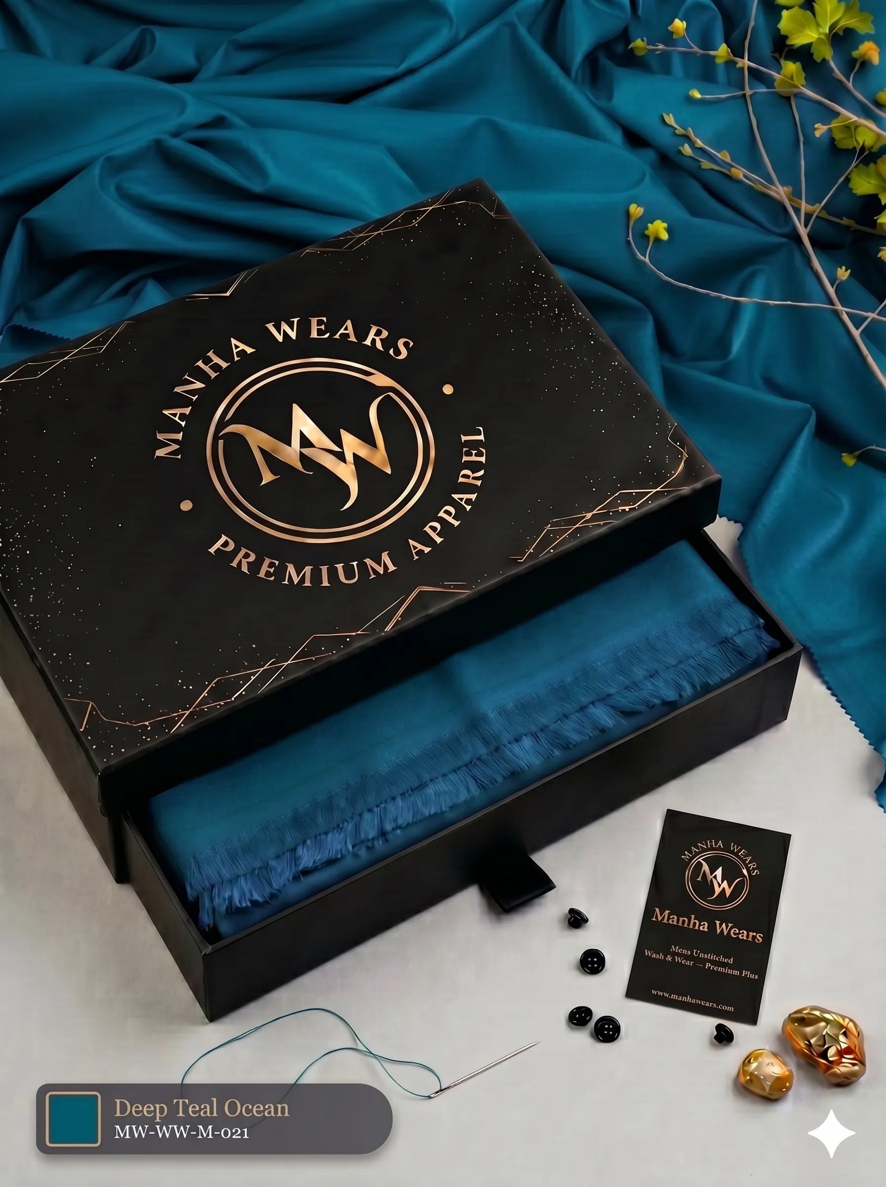 Deep Teal Ocean Wash & Wear— Premium Apparel | Unstitched
