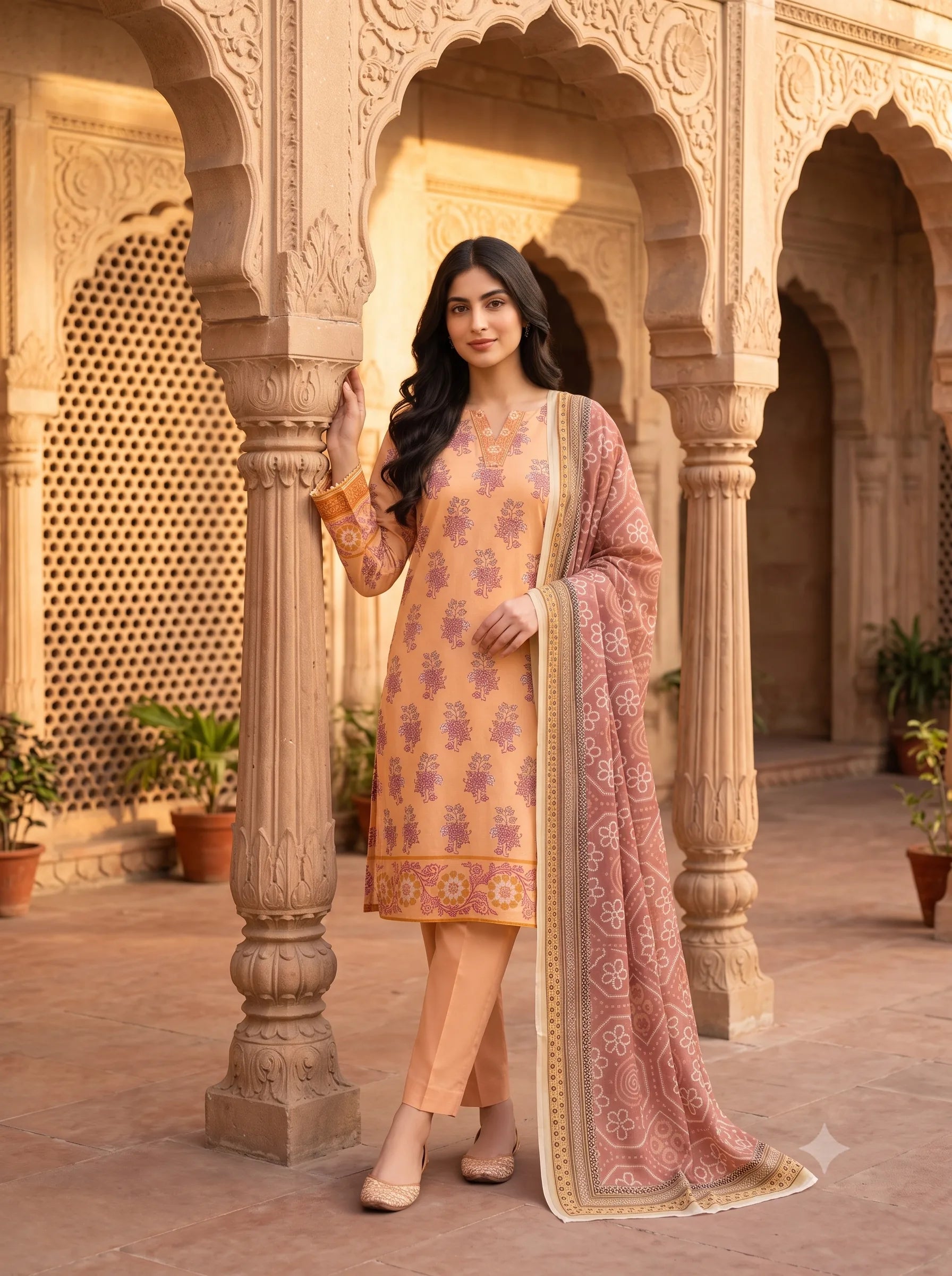 Peach Elegance - 3 Piece