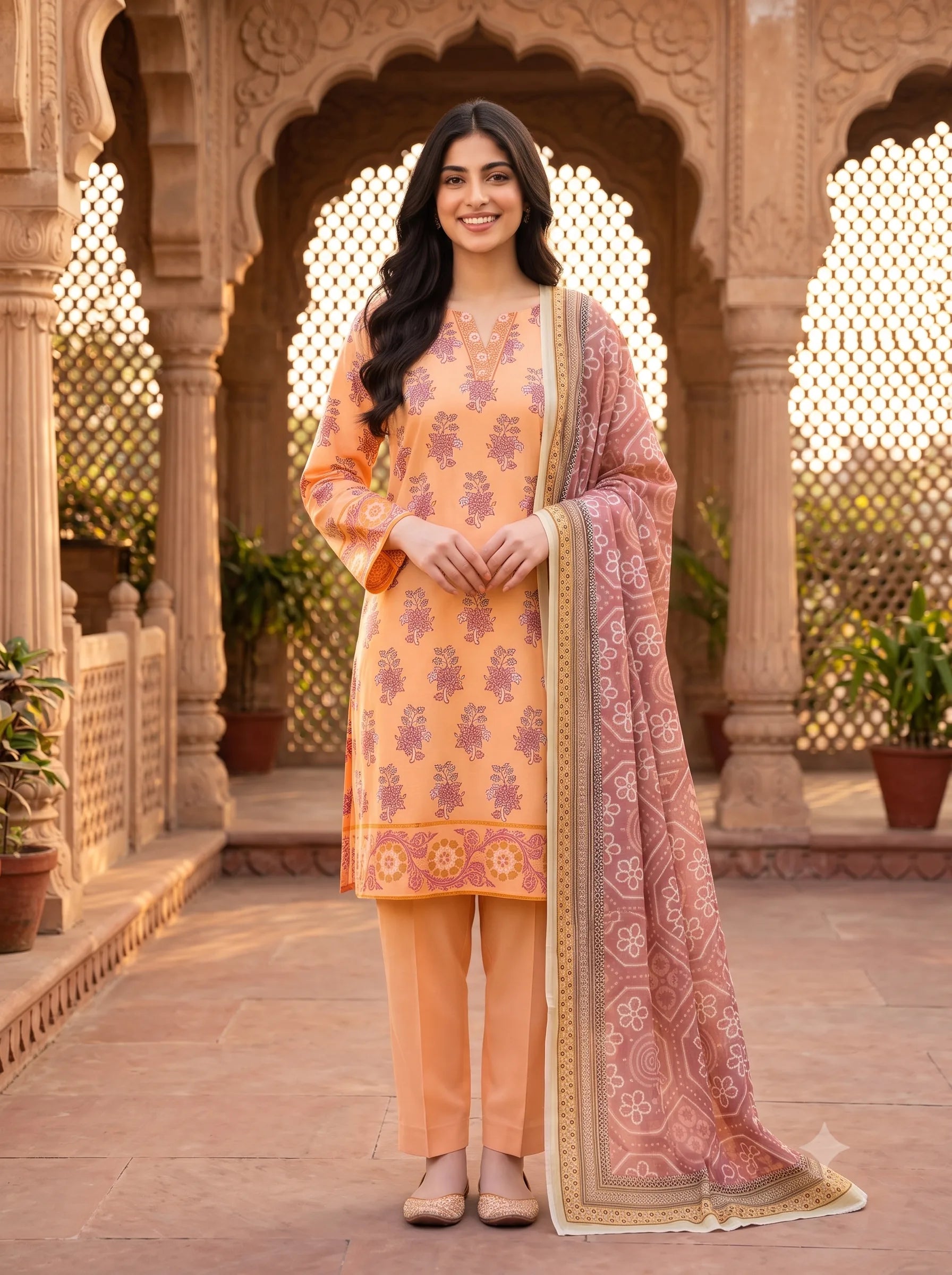Peach Elegance - 3 Piece